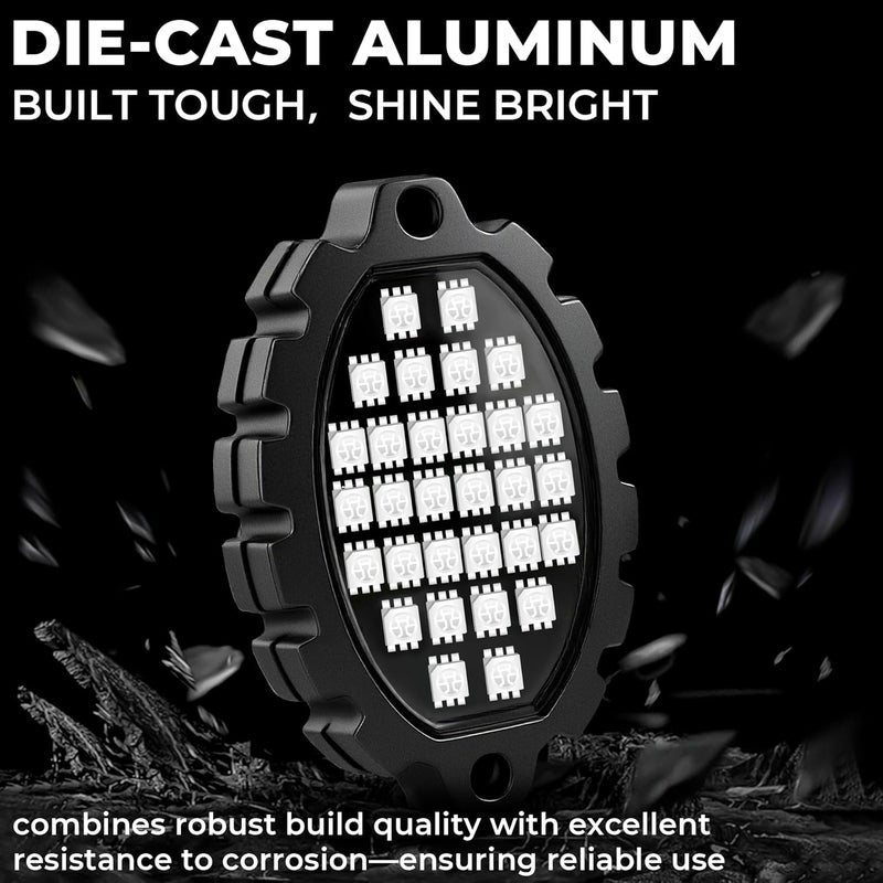 DITRIO 6 Pods Metal Aluminum RGB Rock Lights for Trucks Jeep UTV SUV ATV Golf Cart, Multi Chasing Color App/Remote Control Led Rock Lights with Music Mode, Waterproof Exterior Underglow Kits for Cars - Image 2